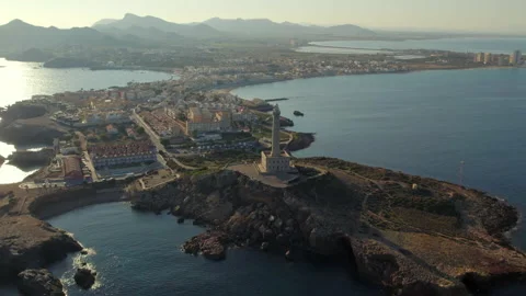 Aerial  view Cabo de Palos lighthouse in the La Manga. Spain Stock Footage 169480288