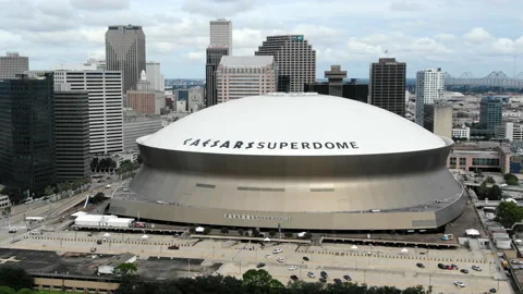 Aerial view of the Caesars Superdome in New Orleans Louisiana Video stock 222843430