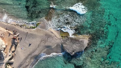 Aerial view of Cala Comte beach Stock Footage 255782767