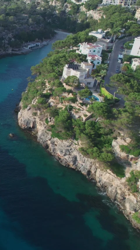 Aerial view of Cala Pi beach and Mediterranean coastline in Mallorca Spain Video stock 333018265