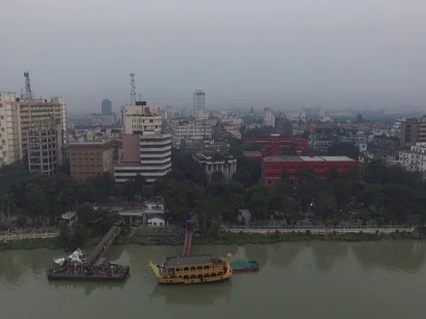 Aerial view of calcutta at Ganges Stock Footage