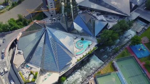 Aerial View of Caldea Thermal Spa in Andorra La Vella, Pyrenees Video stock 318371665