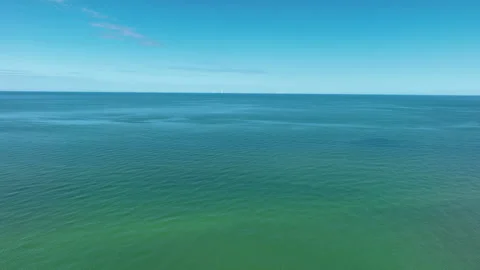 Aerial View Of Calm Blue Baltic Sea Horizon In Osetnik Poland Stock Footage 346015522
