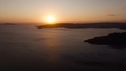 Aerial View Of Calm Ocean At Sunset Stock Footage 313933014