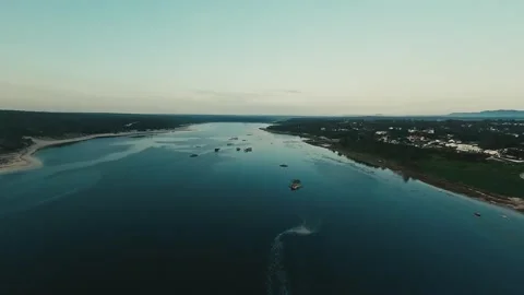 Aerial view of calm river flowing through green landscape Stock Footage 340227516