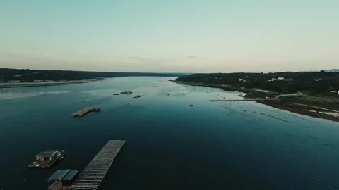 Aerial view of calm river at twilight Stock Footage 340227549