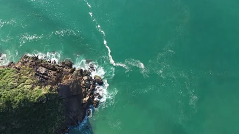 Aerial view of calm waves at the corner of bat at brava beach, Itajaí, Brazil Stock Footage 158574036
