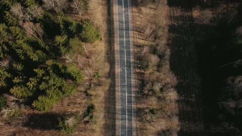 Aerial view with camera down of a straight asphalt road with markings Stock Footage 153521437