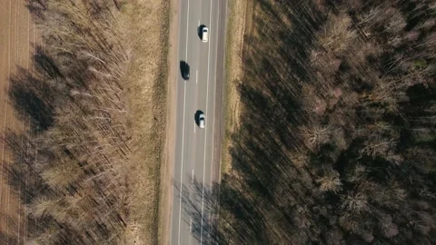 Aerial view with camera down of a straight asphalt road with markings Stock Footage 153521481