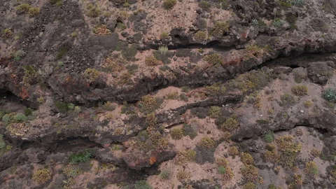 Aerial view - camera falls on a rock of volcanic origin, Tenerife, Spain Stock Footage 109197342