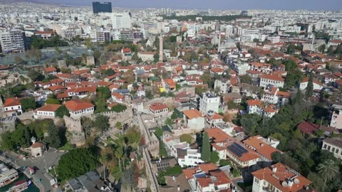 Aerial view the camera flies up, over the roofs of the old town Stock Footage 229614326