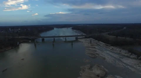 Aerial view camera moving towards bridge from low angle Stock Footage 60026506