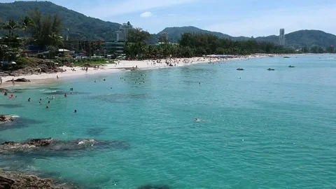 Aerial View as Camera Rises on Patong Beach, Thailand Stock Footage 85110536