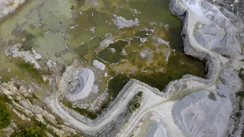 Aerial view, camera tracking conveyor belt that transporting rocks and soil 스톡 동영상 113551766