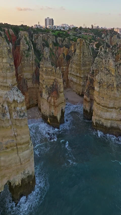 Aerial view of Camilo beach in Lagos, Algarve, Portugal Video stock 319968596