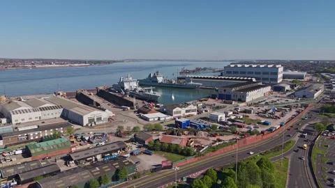Aerial view of Cammell Laird shipyard, Birkenhead, Wirral Stock Footage 334800565