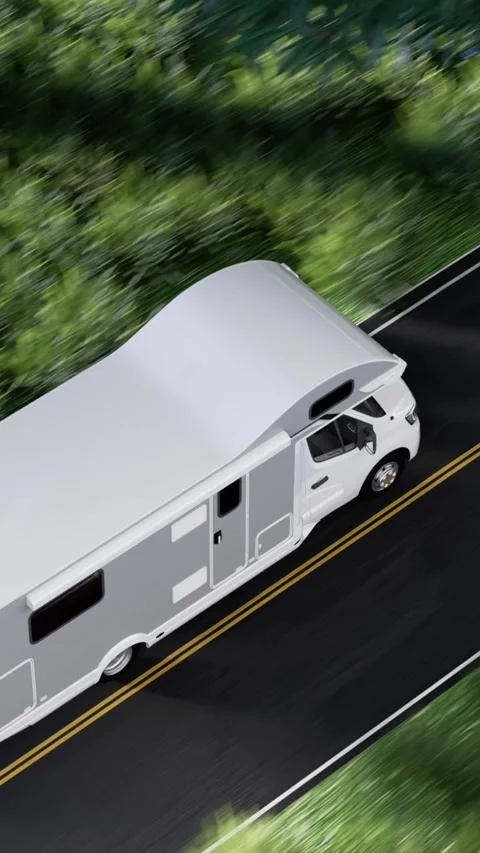 Aerial view of camper van driving on a country road Vídeo Stock 328620378