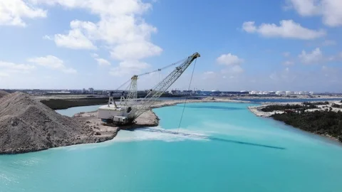 Aerial View of Canal Dredging in Freeport Bahamas Stock Footage 103490685