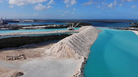 Aerial View of Canal Dredging in Freeport Bahamas Stock Footage 103637776