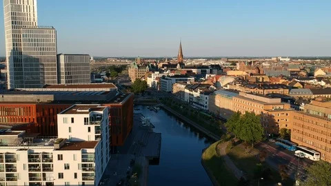 Aerial view on the canal in Malmö Stock Footage 103572928
