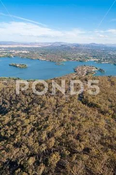 Aerial view of Canberra and surrounding landscape Stock Photos