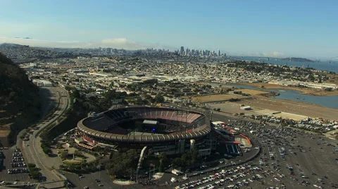 Aerial view of Candlestick Park and city of San Francisco USA Stock Footage