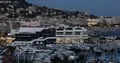 Aerial View of Cannes City Port Skyline with Film Festival Palace Landmark Dusk 4k or 4k+ Resolution