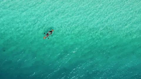 Aerial view. Canoe Rowing on Territory of Nature National Park. Tropical Azure Stock Footage 149117786