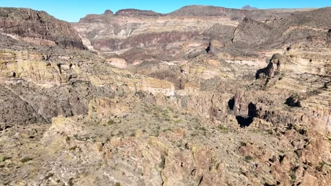 Aerial view of canyon and cliffs along Apache Trail, United States. Stock Footage 312766742