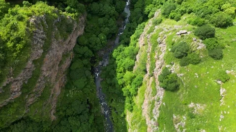 Aerial View of canyon cliffs and river Stock Footage 339673681