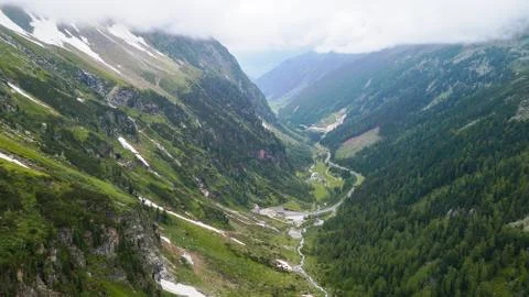 Aerial view of the canyon high in the Alpine mountains Stock Photos