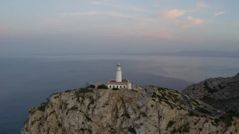 Aerial View of Cap de Formentor Lighthouse on Clifftop, Mallorca Stock Footage 312177143