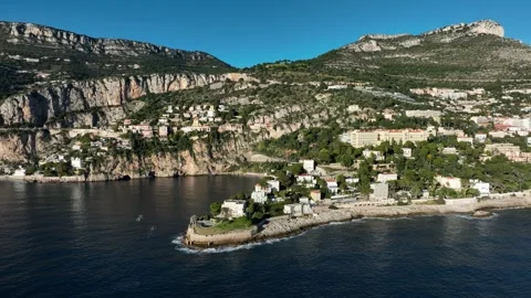 Aerial view, Cap Mala, Cap d'Ail, France. Counterclockwise. Stock-Footage 296674804