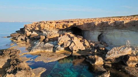 Aerial view of the Cape Cavo Greco Sea Caves in Cyprus. Vídeos de archivo 341540187