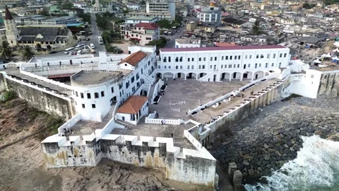Aerial View of Cape Coast Castle on the Atlantic Coast, Ghana Stock Footage 340572164