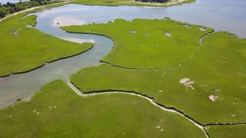 Aerial View of Cape Cod Wetland Stock Footage 78554314