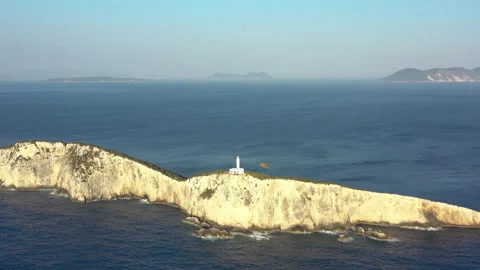 Aerial view of Cape of Ducato lighthouse in Lefkada island- Greece Видео 158661514