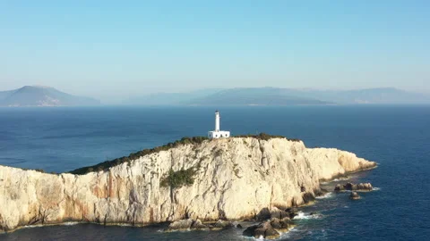 Aerial view of Cape of Ducato lighthouse in Lefkada island- Greece Видео 158661703