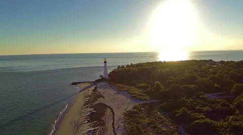 Aerial view Cape Florida Lighthouse Key Biscayne Florida Clip4 Video stock 45346494