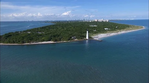 Aerial view Cape Florida Lighthouse Bill Braggs Miami Stock-Footage 80170609