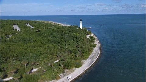 Aerial view Cape Florida Lighthouse Bill Braggs Miami Stock-Footage 80170624