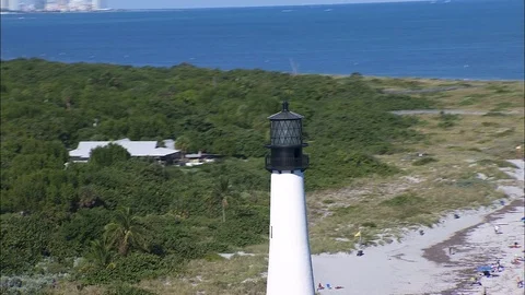Aerial view Cape Florida Lighthouse Bill Braggs Miami Stock-Footage 80191497