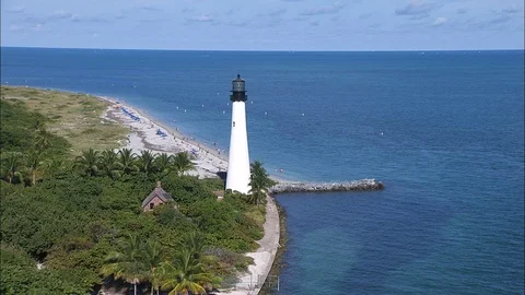 Aerial view Cape Florida Lighthouse Bill Braggs Miami Stock-Footage 80191499