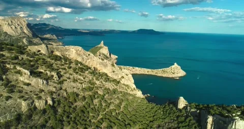 Aerial view of Cape Kapchik located on the Black Sea coast. Stock Footage 155661242