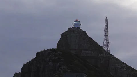 Aerial view of Cape Point lighthouse and mast near Cape Town, South Africa Stock Footage 336287717