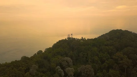 Aerial view of Cape Rachado Lighthouse with trees,Port Dickson,Malaysia Stock Footage 112616264