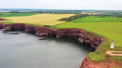 Aerial View of Cape Tryon Lighthouse, Prince Edward Island, Canada -13 Vídeos de archivo 221456467