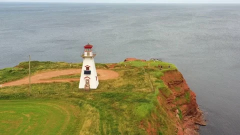Aerial View of Cape Tryon Lighthouse, Prince Edward Island, Canada -9 Vídeos de archivo 221456471