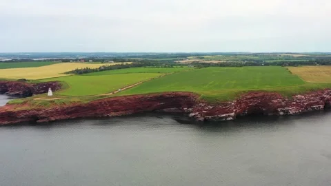 Aerial View of Cape Tryon Lighthouse, Prince Edward Island, Canada -14 Vídeos de archivo 221456473