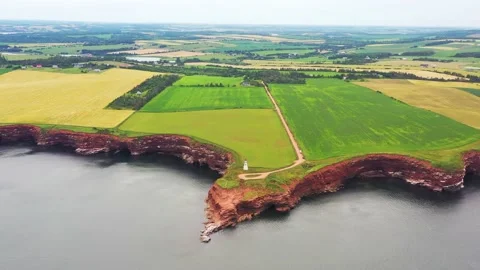 Aerial View of Cape Tryon Lighthouse, Prince Edward Island, Canada -15 Vídeos de archivo 221456475